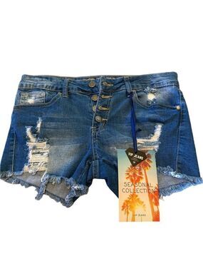VIP Blue Distressed Jean Shorts with Raw Hem